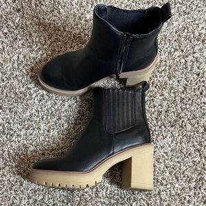 Dolce Vita Black Chunky Ankle Boots with Tan Sole